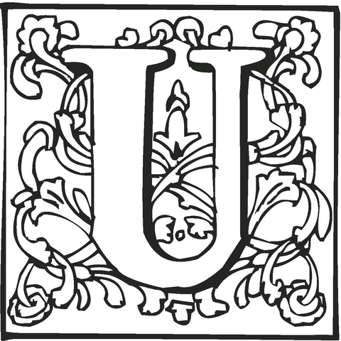 Letter U With Ornament Coloring Page